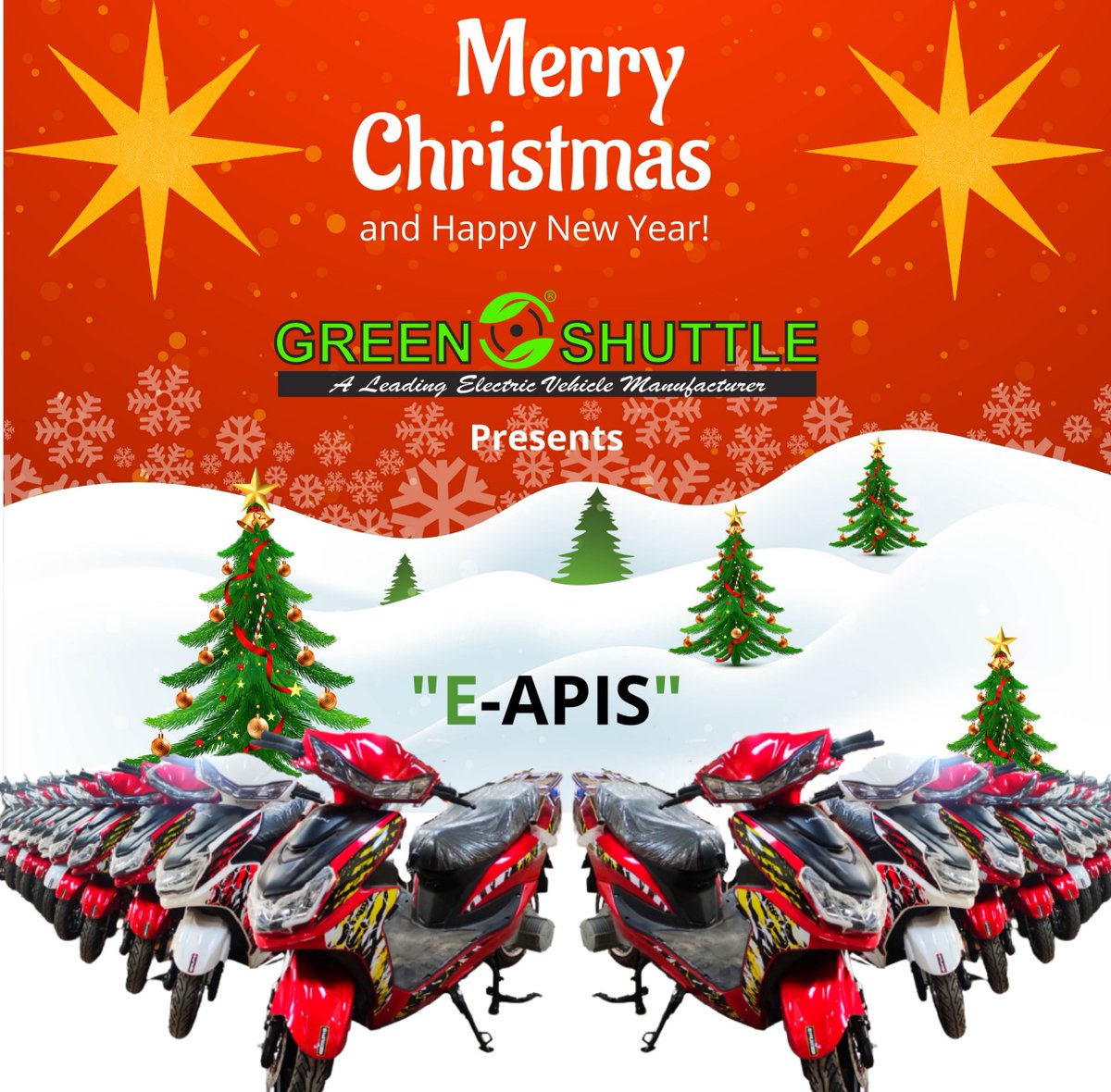 ShuttleLtd's tweet photo. Here is the new look of "E-APIS" presented by Green Shuttle.🛵
Have a Merry Christmas ! 🎄
New Models yet to launch soon ,Stay Tune!

#gogreen💚 #goelectric  #GreenShuttleTechnology #electricvehicles #christmasgifts https://t.co/n1gyKp900Y