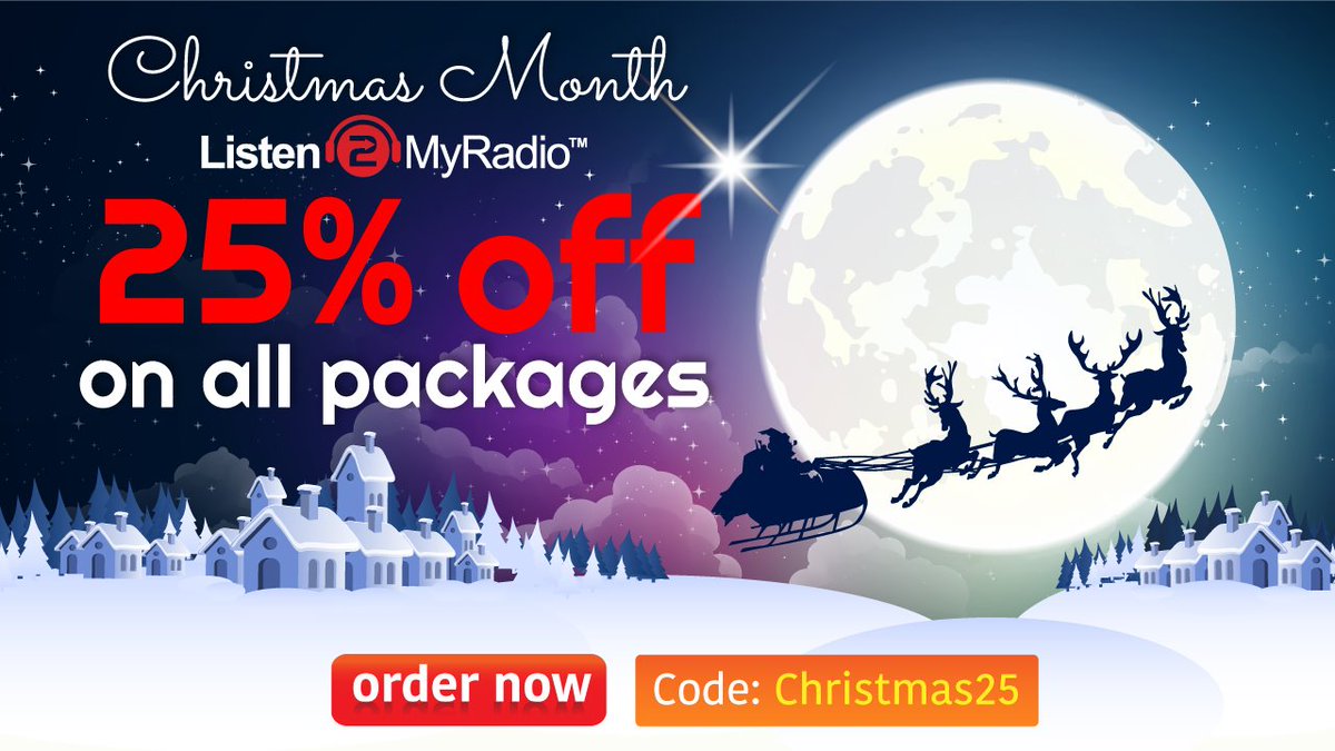 We'd like to wish you a merry Christmas and a happy new year and offer you a one-time discount of 25% off all our packages.

Promotional Code: Christmas25

listen2myradio.com/main-order.php…