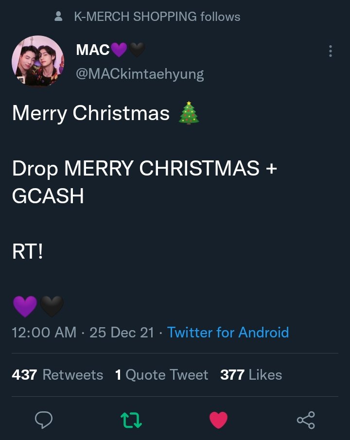 IMPurpleLuvs's tweet photo. @MACkimtaehyung Merry Christmas https://t.co/qL5TpIzP69
