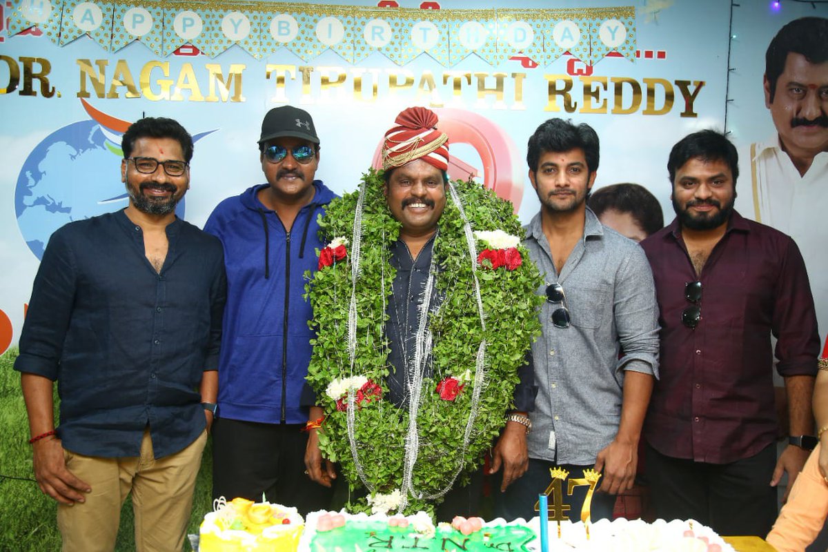 123telugu's tweet photo. On the Birthday occasion, producer #NagamTirupathiReddy announces #ProductionNo4 with #AadiSaiKumar
under #VisionCinemas
#HBDNagamTirupathiReddy
@kalyankumarraja @ThirmalYalla @TheSaiSatish @ParvathaneniRam
#Sunil https://t.co/NgBgpf3mMI