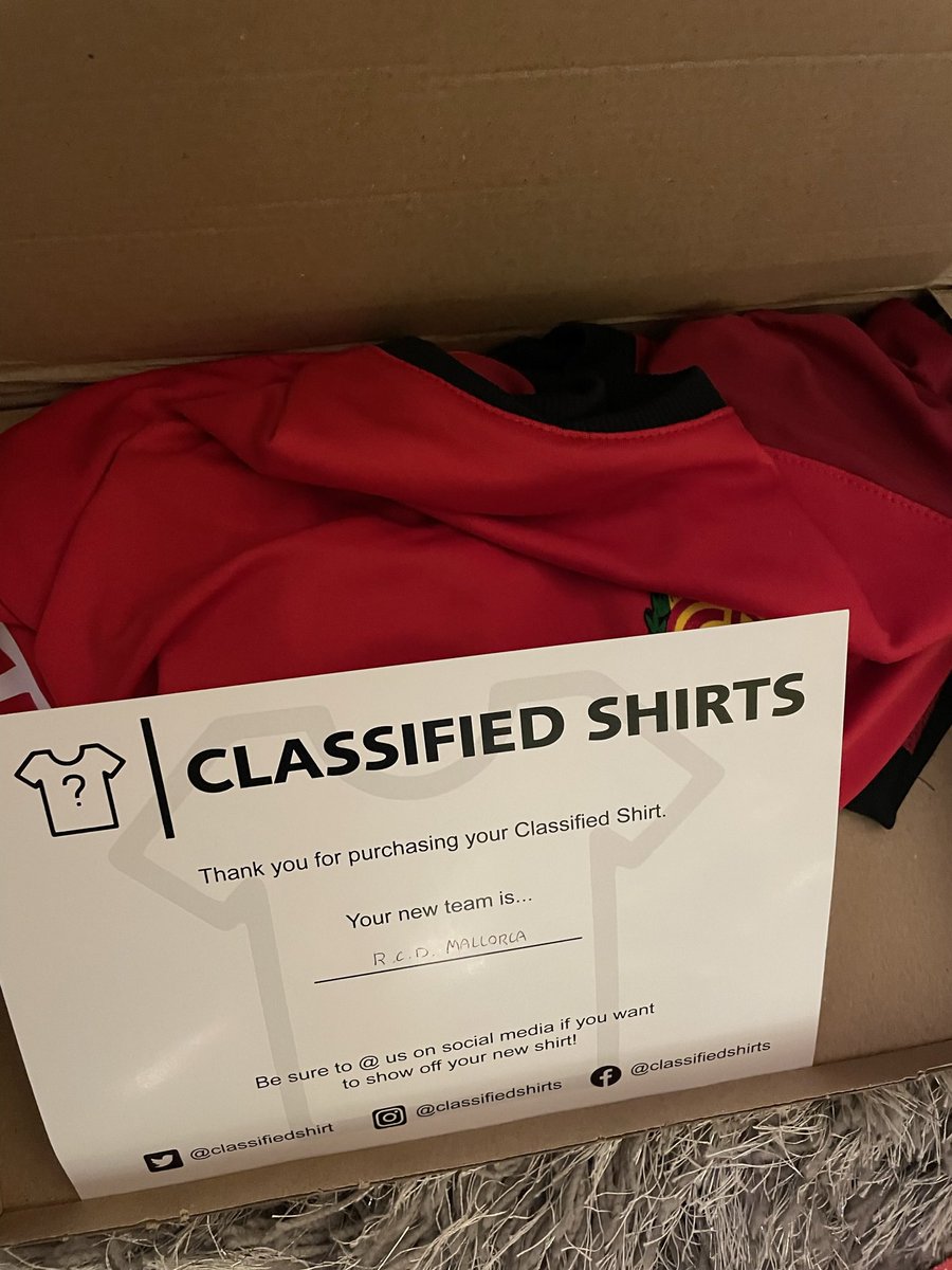Thanks <a href="/classifiedshirt/">Classified Shirts</a>… Loving the mystery box shirt! <a href="/RCDMallorcaUK/">RCD Mallorca UK</a>