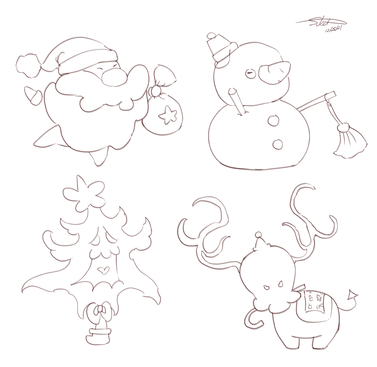 クリスマスモンスター塗り絵🎄🧑‍🎄(フリー素材) 