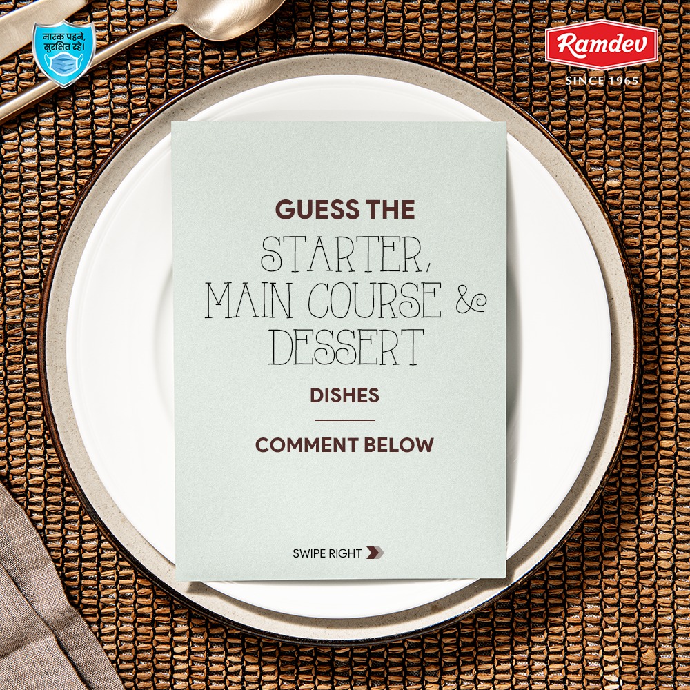 Ramdev_Food's tweet image. Guess the food menu (Starter, Main Course &amp;amp; Dessert) and comment the dishes below! Hint: The first two letters of each dish are common: PA
#RamdevStore #RamdevMasala #RamdevSpices #OnlineStore #BlendedSpices #PremiumBlendedSpices #PremiumSpices #RamdevContest