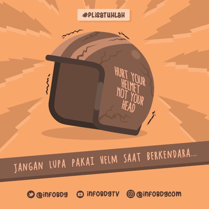 infobdg's tweet photo. Pastikan memakai helm saat menggunakan motor ya taruwit! Pakai helm di kepala, bukan di dengkul, ataupun dipegang saja. Safety first, gaya mah belakangan! #plisatuhlah https://t.co/284tVriFX6
