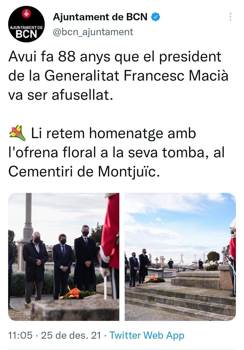 GenisBoadella's tweet photo. Abans que l'esborrin, aquí teniu el tweet i la captura de pantalla. #etfelicitofill Quin coi d'Ajuntament ens governa que no sap ni la nostra història? #PresidentMacià #PresidentCompanys https://t.co/tfNIPzir9q