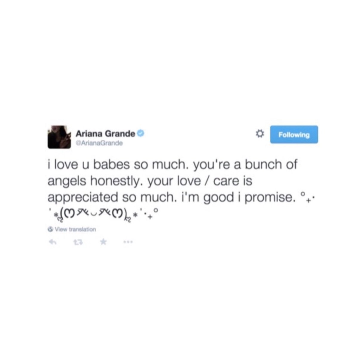 agbchive's tweet photo. i love you tweet from ariana grande ! https://t.co/v3fhpHmYjL