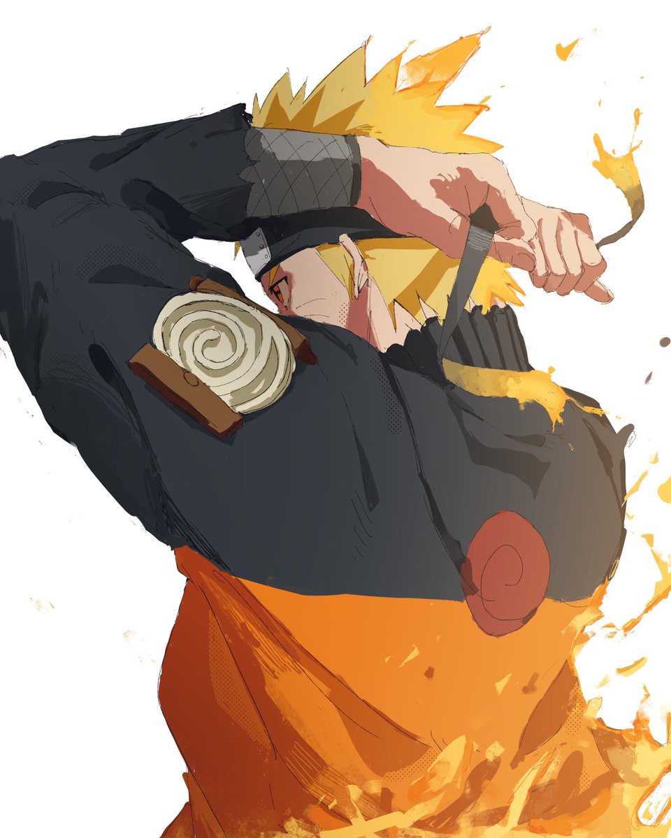 1boy blonde hair male focus solo forehead protector white background fire  illustration images