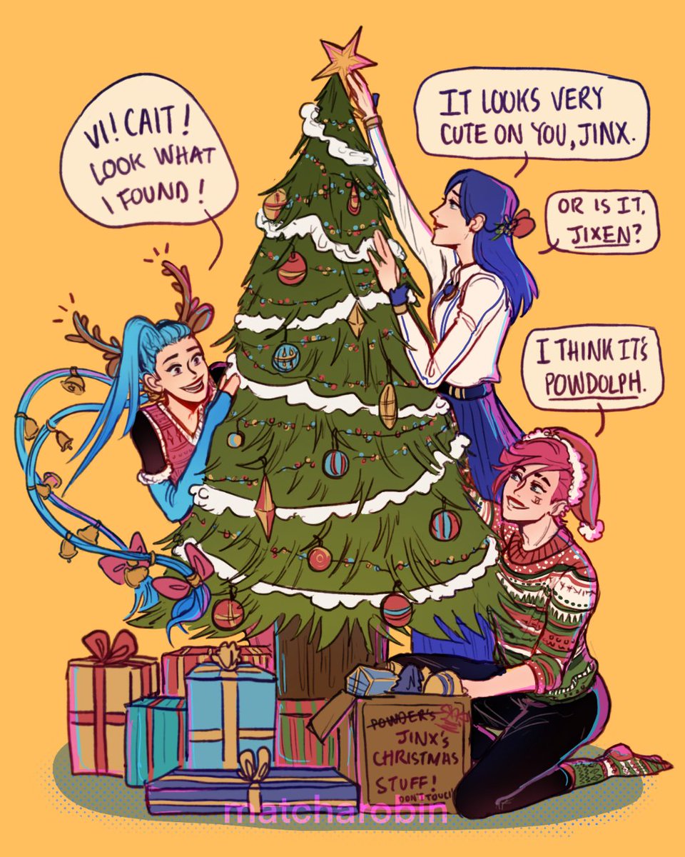 matcharobin's tweet photo. Have a Merry Arcane Christmas! #Jinx #Caitvi #arcanefanart #LeagueOfLegends #MerryChristmas https://t.co/Cv9Mjnwigs