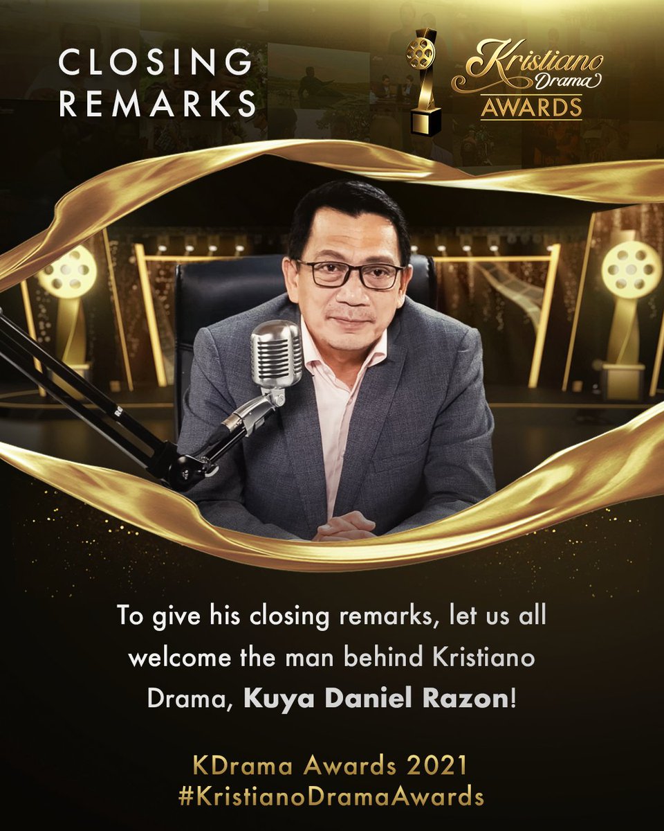 kdrtvofficial's tweet photo. Let us watch and listen to the much-awaited speech of the man behind the Kristiano Drama, Kuya Daniel Razon!

KDrama Awards 2021
#KristianoDramaAwards https://t.co/bnhJkTUiEl