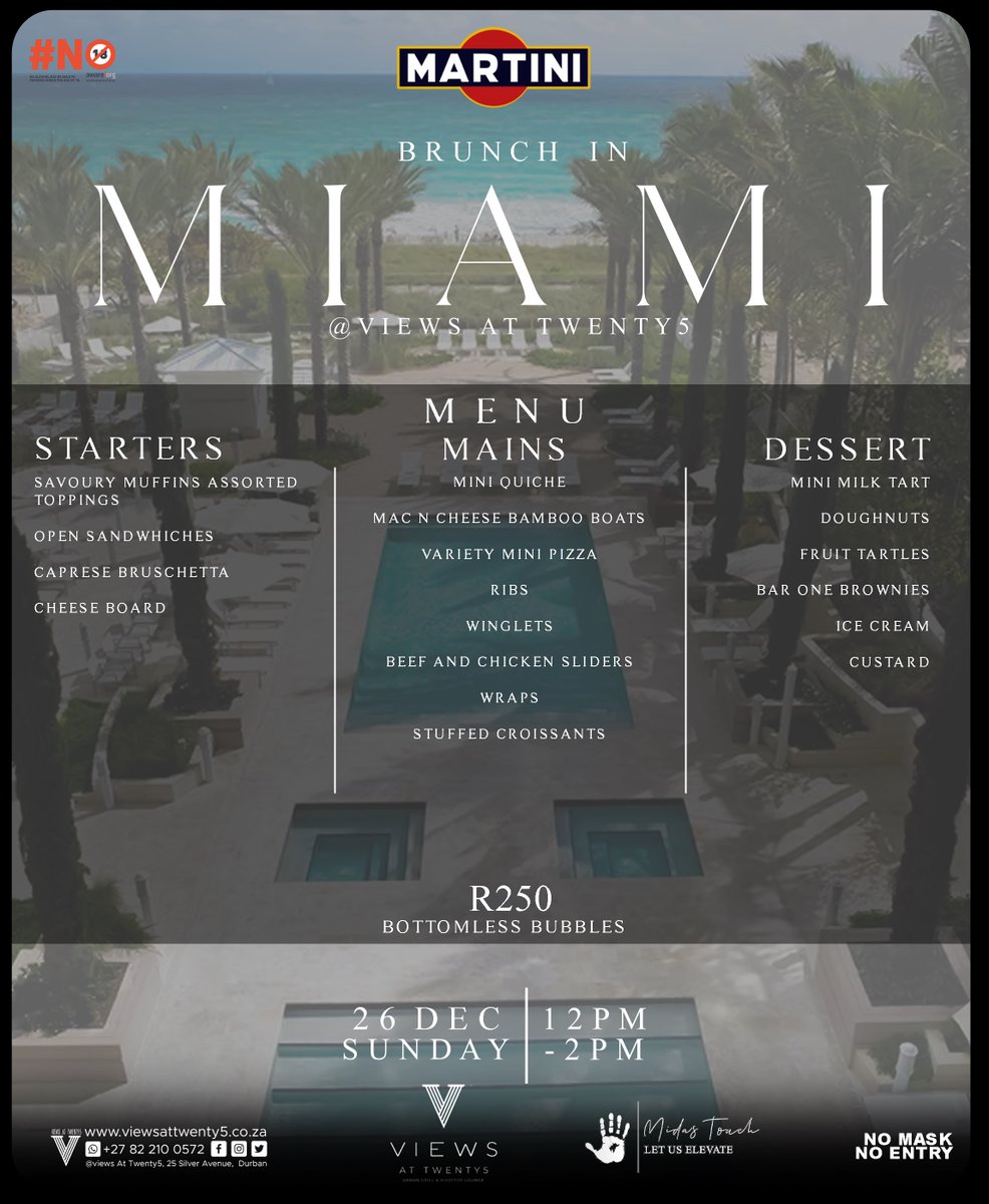 FillzIAm's tweet photo. We’re having Brunch Miami style tomorrow to celebrate @snimhlongo birthday ! Make sure you RSVP before tables are gone! See you Yal tomorrow and merry Christmas to you and yours! #BrunchInMiami #ViewsBrunch https://t.co/fB3uj3ywaE
