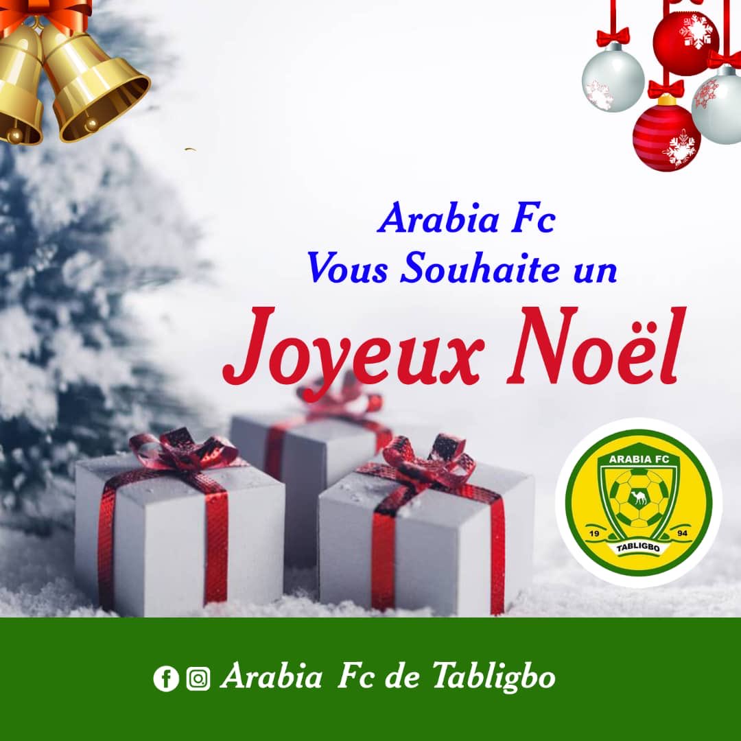 ATabligbo's tweet photo. Joyeux Noël 🎄🎁 à tous nos fans et sympathisants d'ici et d'ailleurs.
#arabiafc 
#laragedevaincre 
#SponsorOfficiel 
#alikoklindetergent https://t.co/mUjwMzHTos