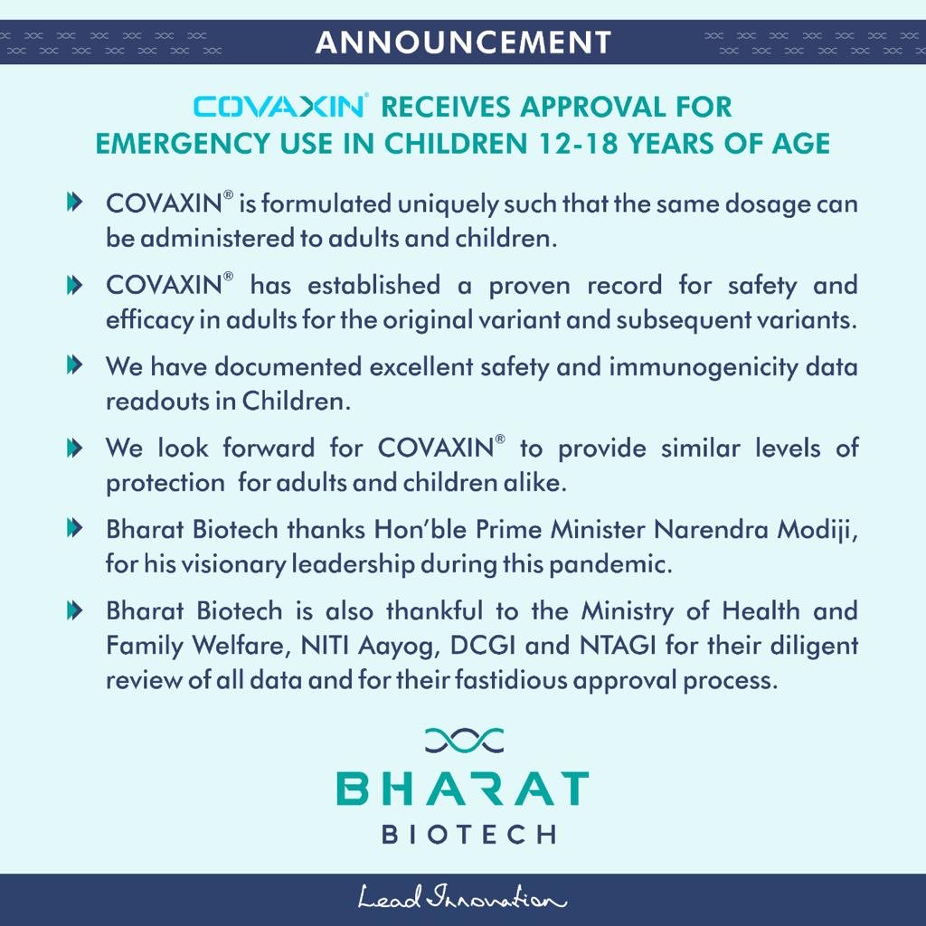 SuchitraElla's tweet photo. #Covaxin4children           Approved by India. 👏🏼🇮🇳👏🏼💉😷↔️🙏🏼 https://t.co/xpGN5KVnab