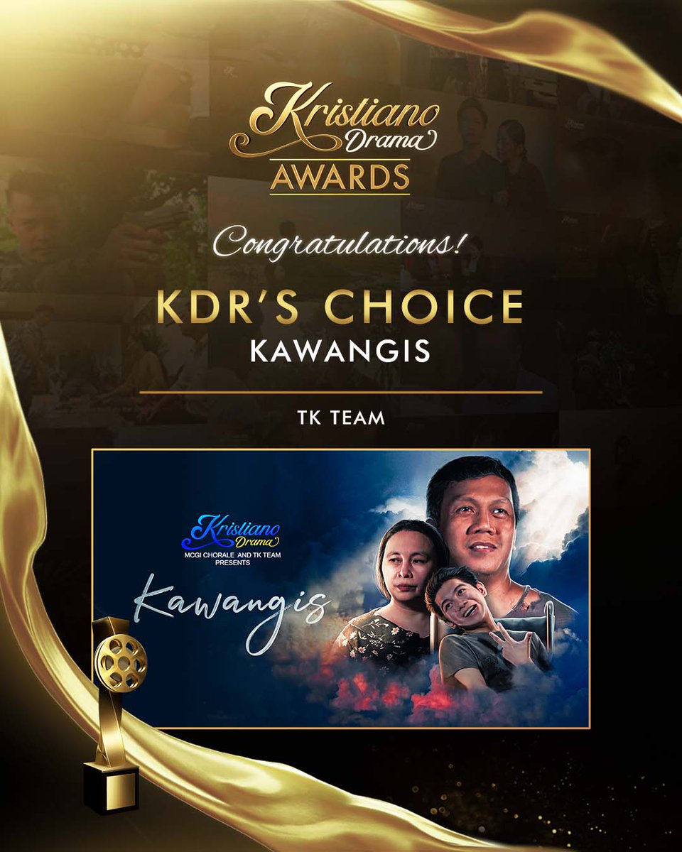 kdrtvofficial's tweet photo. Let’s all congratulate the TK Team for winning the KDR’s Choice award for their Kristiano Drama entry “Kawangis”!

To watch their short film, please visit the link below:

https://t.co/fwq4dY6B9l

KDrama Awards 2021
#KristianoDramaAwards https://t.co/5LZYZ3KUiJ