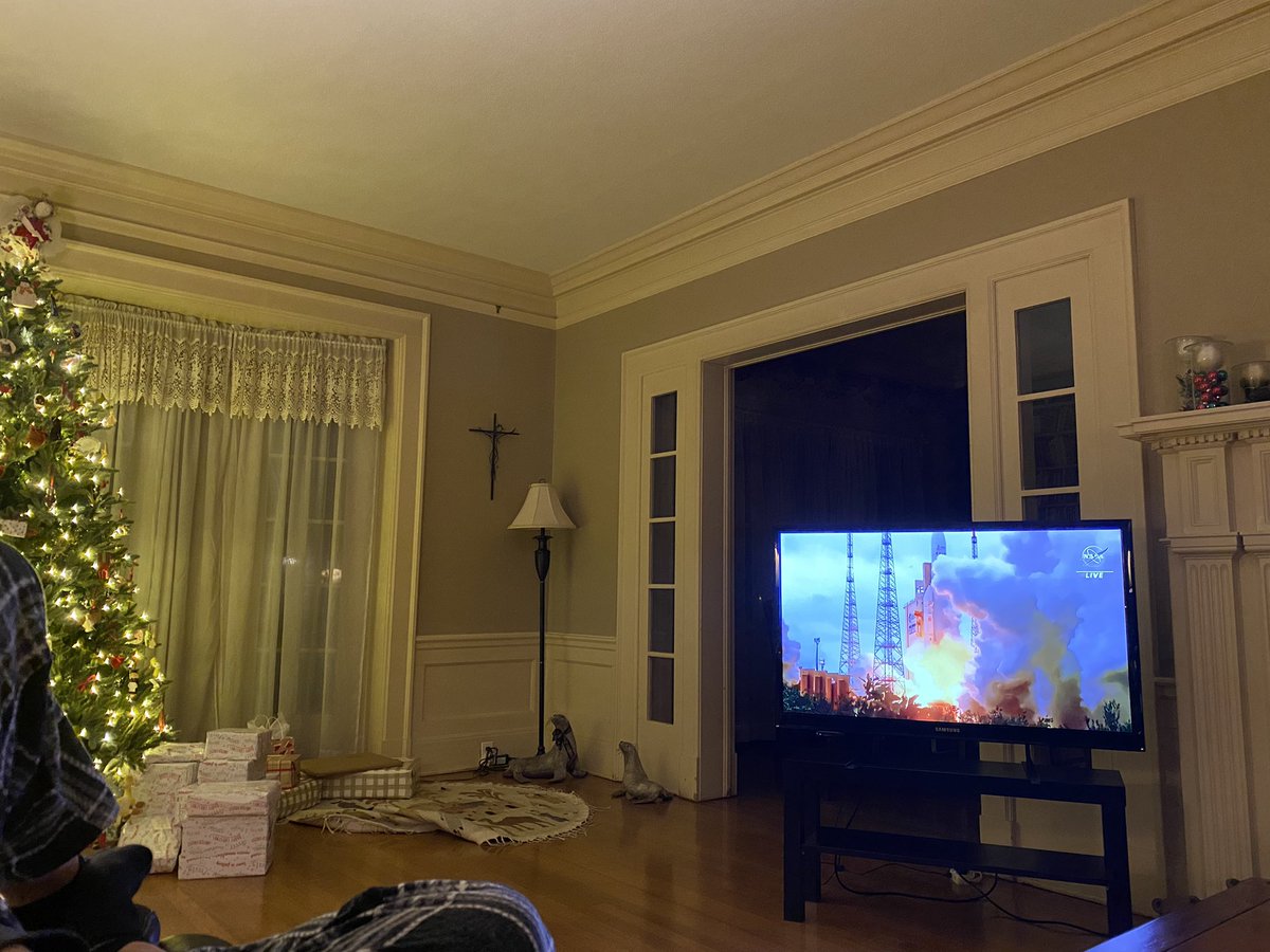 When you live with an Astro-physicist, you get up at 4 am on Christmas morning to watch NASA history, not to check to see if Santa visited.
 #JamesWebb #JWSTLaunch