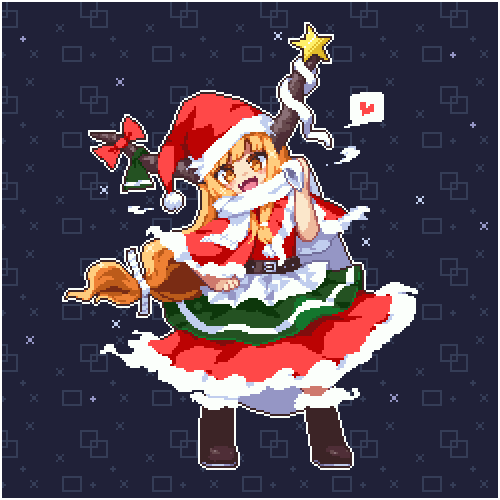 ibuki suika 1girl solo hat horns santa hat long hair orange hair  illustration images