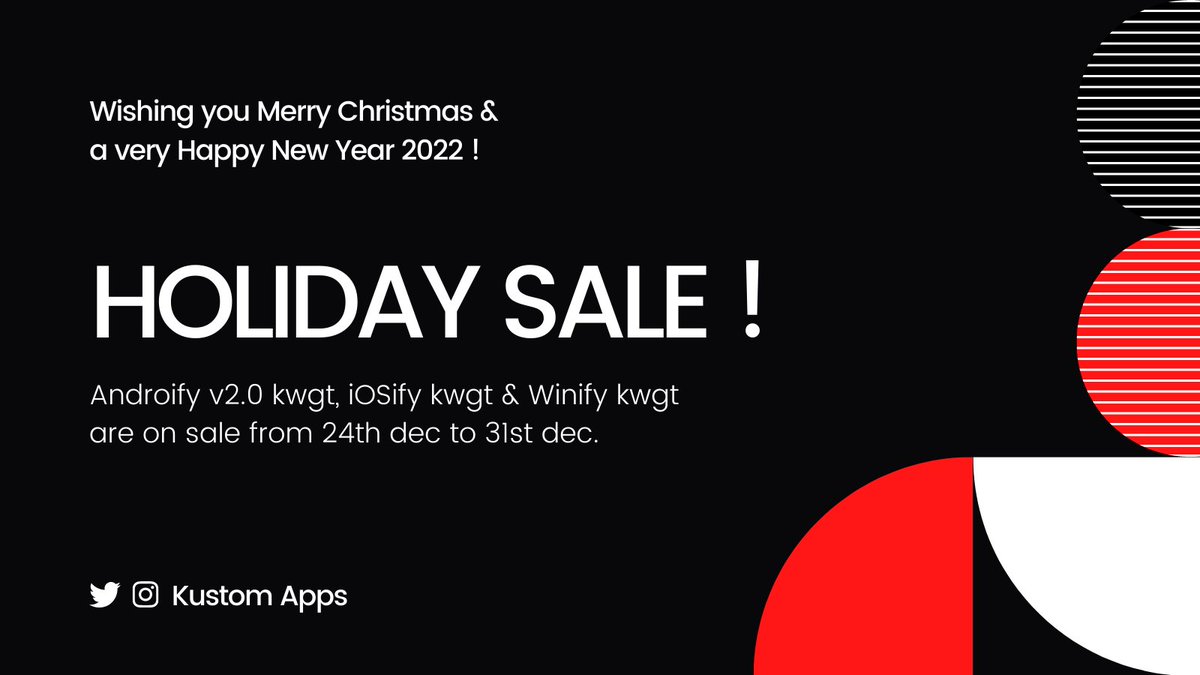 thekustomapps's tweet photo. Holiday Season is here so we are putting all our apps on sale from 24th Dec to 31st Dec.

Get it from here:
Androify: https://t.co/1s5zbAneQb
iOSify: https://t.co/VDfXFBWv1F
Winify: https://t.co/DfaADWQ0pE

Happy Holidays to you and your loved ones!

❤️ &amp; 🔃 appreciated! https://t.co/gVrCtr37H8