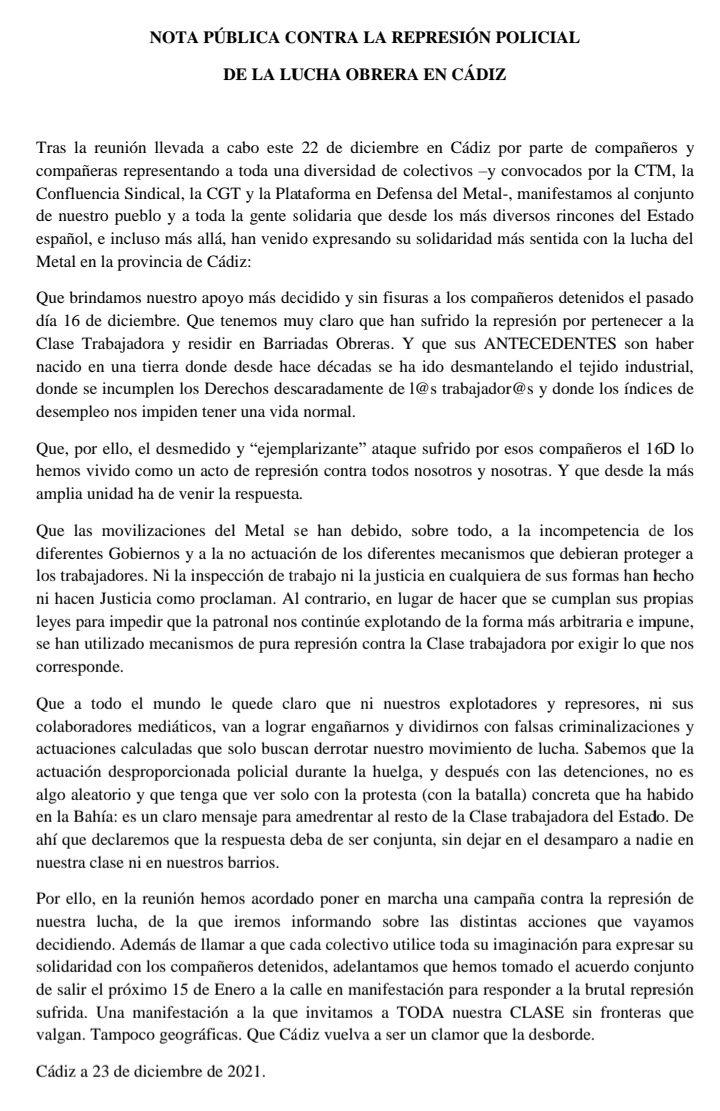 Ni un paso atrás. Nuestro camino es la lucha.
