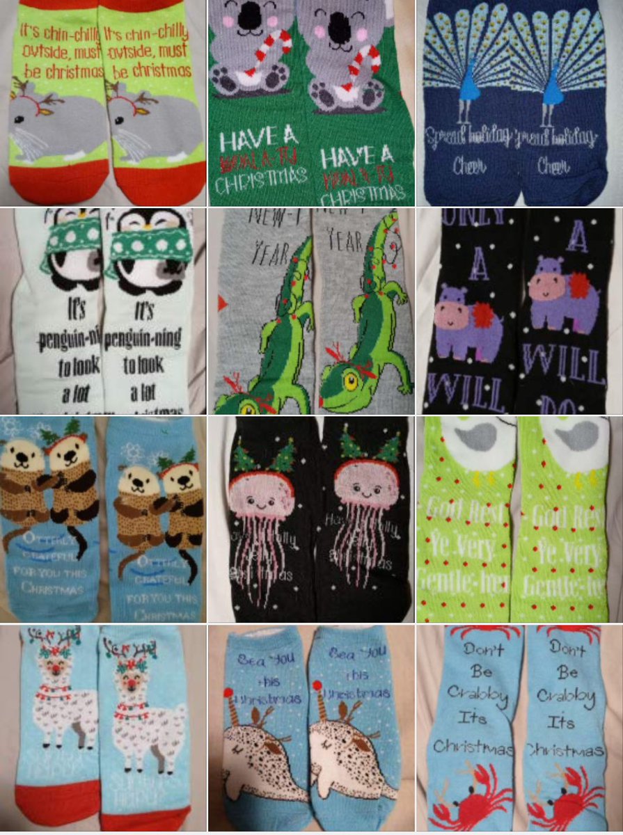 jztkddng's tweet photo. All #12DaysofSocks. Crabs🦀, narwhals, Llamas🦙, hens🐔, jelly fish, otters🦦, hippos🦛, newts🦎, penguins🐧, peacocks🦚, koalas🐨, and chinchillas. I think my favorite are the otters. Do you all have a favorite? https://t.co/wBvvK1DEVD
