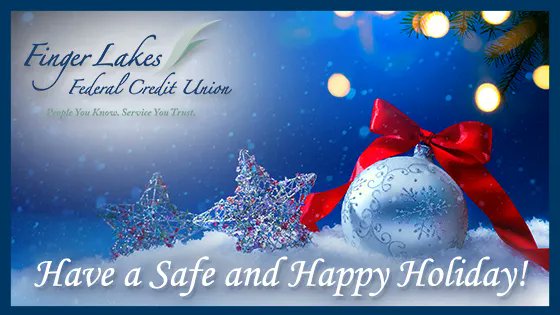 FingerLakesFCU's tweet photo. From all of us at the Finger Lakes Federal Credit Union we wish you Every Happiness this Holiday Season and Throughout the Coming Year! Don't forget we will be closed on Saturday, Dec. 25th. May everyone have a safe &amp; joyful holiday. #HappyHolidays #SeasonsGreetings #creditunions https://t.co/bwNDM4MBQ9