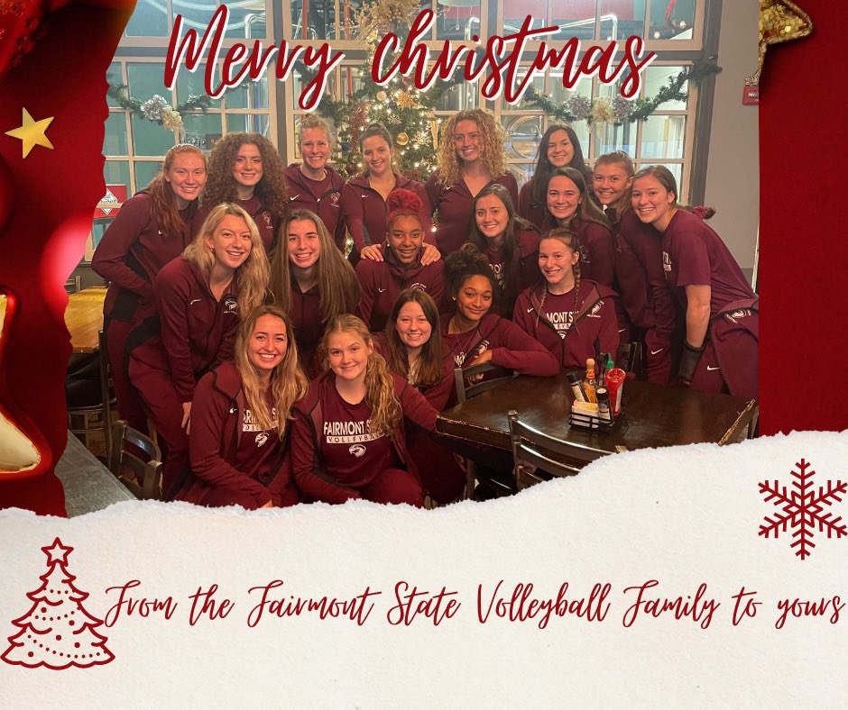 FairmontVball's tweet photo. Fairmont State Volleyball would like to wish all our Families and Friends a very Merry Christmas and Happy Holidays!!! https://t.co/VEINZxBd2m
