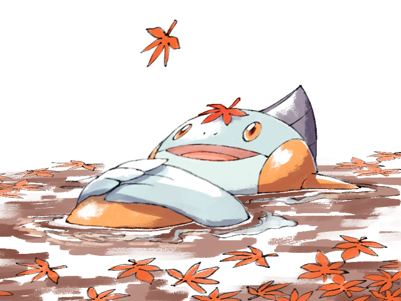 no humans pokemon (creature) open mouth solo leaf water autumn leaves  illustration images