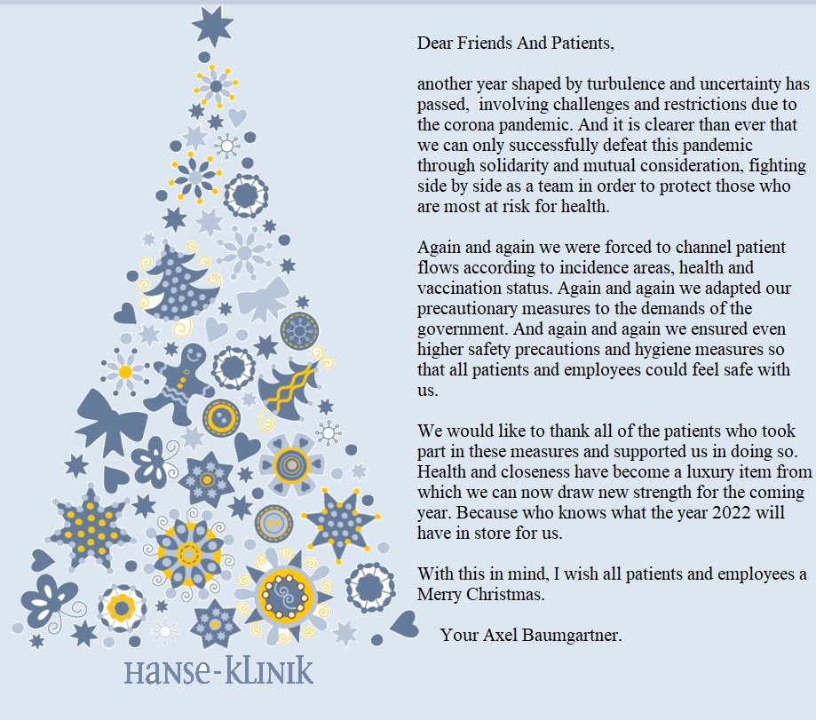 HanseKlinik's tweet photo. Merry X-Mas everyone ! #MerryXmas #Merry Christmas #lipoedema #lipoedema #lipedema #liposuction #Happy Holidays #HealthForAll https://t.co/lpkEsUJgEH