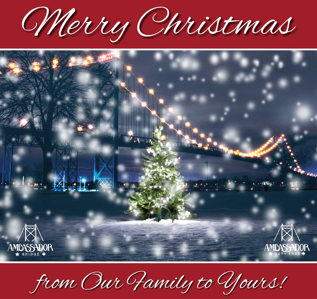 The Ambassador Bridge would like to wish everyone a safe and healthy Merry Christmas with family and friends!
#ambassadorbridge
