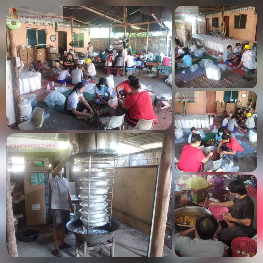 Burmese nationalities in Mae Sot, Thailand, who are helping refugees on a daily basis, cooking and preparing to donate food to refugees who are fleeing from the fighting in Thailand as the ninth day of food donations.
#Dec25Coup  
#WhatsHappeningInMyanmar