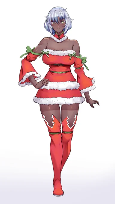 うちの褐色娘サンタコス全身絵完成 
