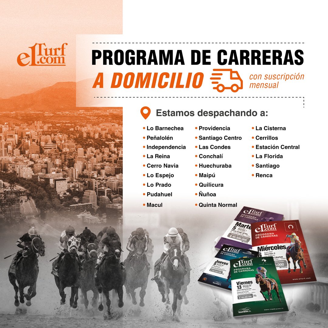 ElTurf's tweet photo. No te quedes sin tu programa de carreras de https://t.co/lA8URHlmhO.
👉Agenda tu suscripción mensual para recibirlo en la puerta de tu casa con hasta 2 días de anticipación.
📲 Geraldine Rojas +56 9 8454 5614
#Turf #Horse #ProgramasDeCarreras #Hípica https://t.co/df3gRvbtVe