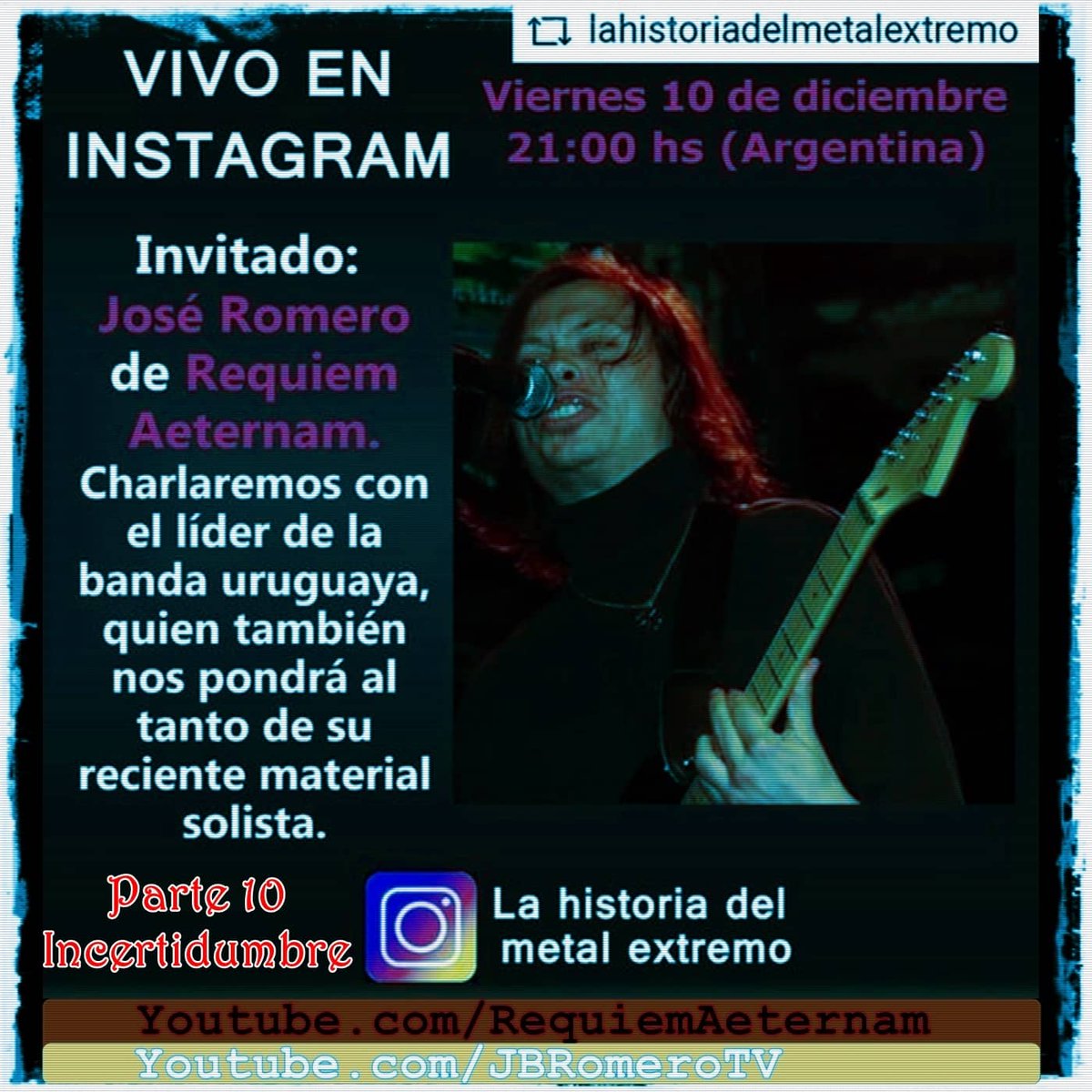 RequiemAeternam's tweet photo. https://t.co/9gFDfVleVW
#InterviewLive ☝ #EntrevistaEnVivo 
[Spanish Only] 🎧🎙🇦🇷🇺🇾🇺🇲🇸🇪

La parte 10 de esta #entrevista ( #Incertidumbre ) está en #RequiemAeternamTV

La entrevista completa a @JBRomero_RA está en https://t.co/4Ev7DaWIeO
#jbromero #requiemaeternamband #metalband https://t.co/HvYyeRcdL9
