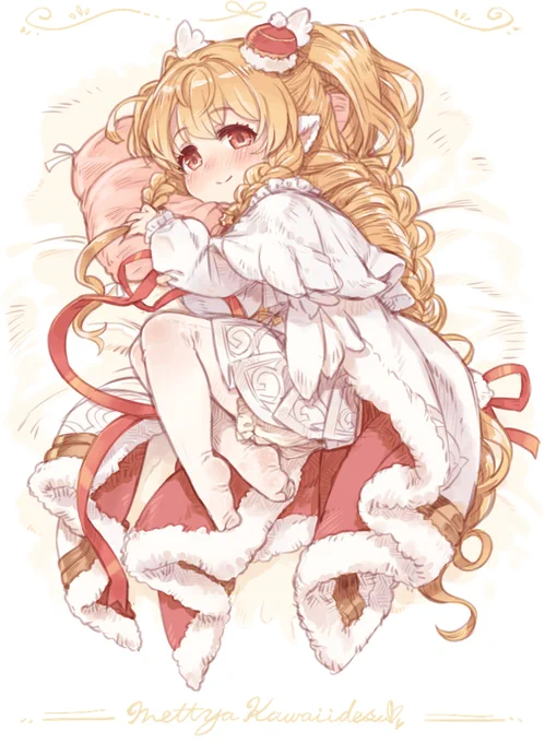 (絵)クリスマスマキラちゃんの絵です!!とっても可愛くて・・・白くてふわふわで・・・やわらかくて・・・あったかくて・・・いい匂いがします。最高のクリスマスプレゼントですね。よしなによしなに・・・。 