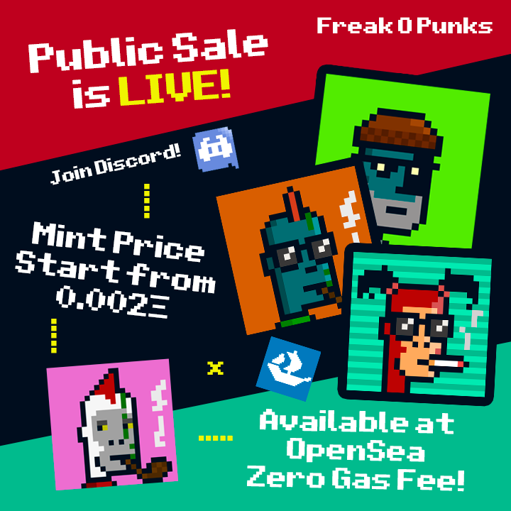 freakopunks's tweet photo. 🔥PUBLIC SALE IS LIVE🔥
Now #NFTs available at @opensea 

🔸@0xpolygon
🔸Price start 0.002Ξ
🔸No Gas-Fee!
🔸Exclusive 1/1 Edition

https://t.co/4SWlLqawX1

#NFT #nftcollector #NFTCommunity #nftart  #NFTartists #NFTcollection #OpenSeaNFT #NFTJPN #NFTTHAILAND #Crypto #nftshills https://t.co/9GsNBaeaGx