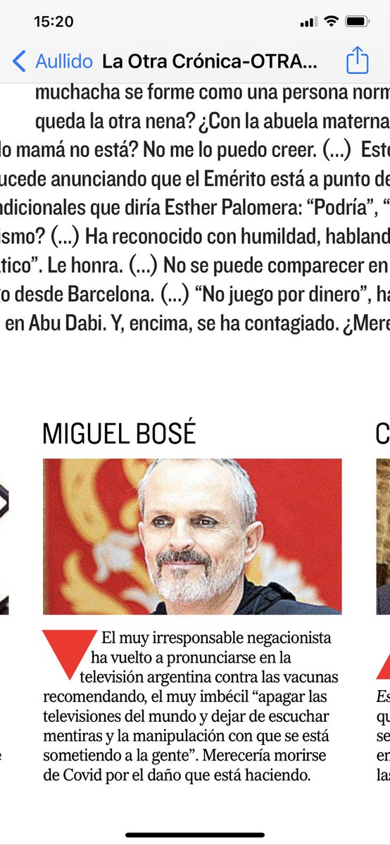 EduMadina's tweet photo. Nadie merecería morirse. Da igual que esté tan equivocado como Miguel Bosé. 
Esto es impropio de un periódico tan importante como el diario El Mundo. https://t.co/1bvcVMJL9Z