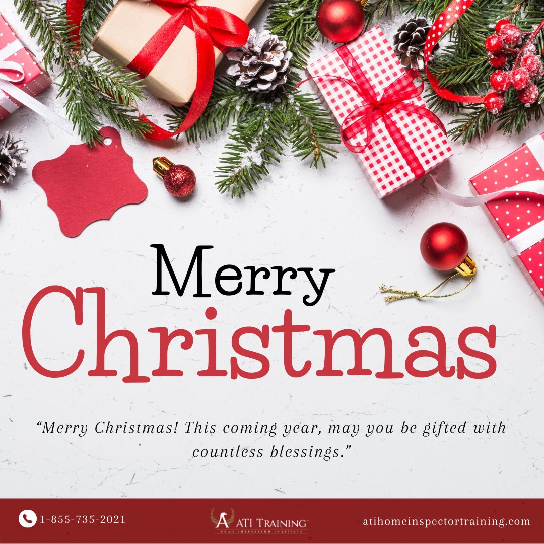 TrainingbyATI's tweet photo. βMerry Christmas! This coming year, may you be gifted with countless blessings.β
#merrychristmas #christmasday #usholiday #december25 #atitraining #homeinspector https://t.co/t0WMaTwRGa