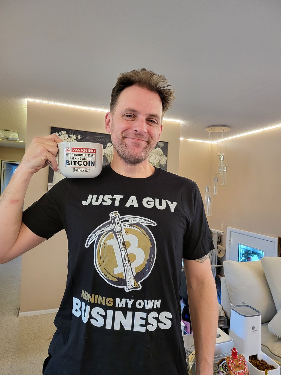 CoinHeated's tweet photo. Dang my wife is amazing.  This shirt is spot on, and the mug is perfectly sized for me. https://t.co/jWWF22eHTm
