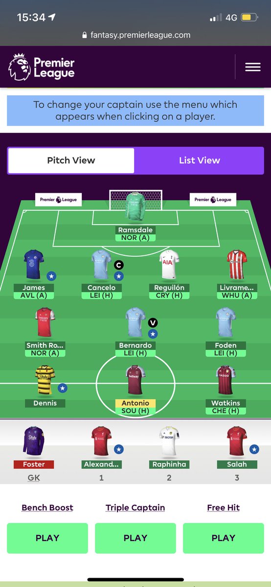maunej's tweet photo. @WildcardFC Free Hit her? ESR og Foden benk, Antonio usikker? Eventuelt Salah til Son eller Salah og Dennis til f.eks Bowen og CR7 for -4. https://t.co/QSgTbHaQhk