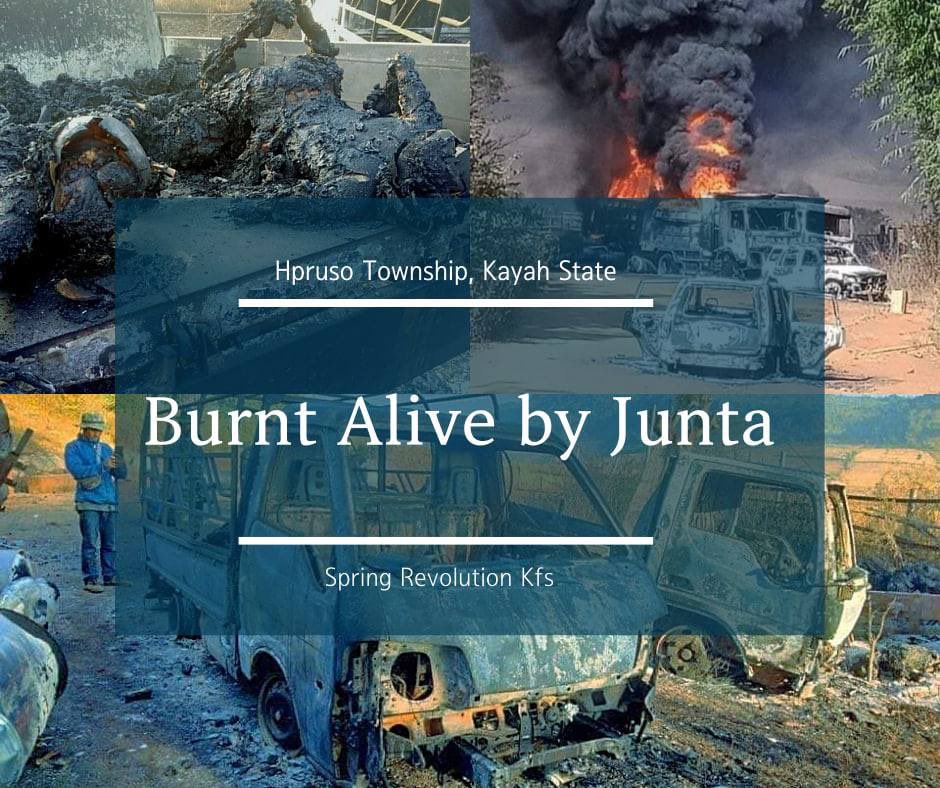 TintShwe5's tweet photo. Today,>35 ppl,including refugee children and women,were burned to death by terrorist SAC in Phruso,#Kayah State. Total of 49 civilians were burnt alive, including those killed in the Salingyi and Kalay incidents in #Sagaing.#BurntAliveByJunta #WhatsHappeningInMyanmar  #Dec25Coup https://t.co/S8Q7BsANSY
