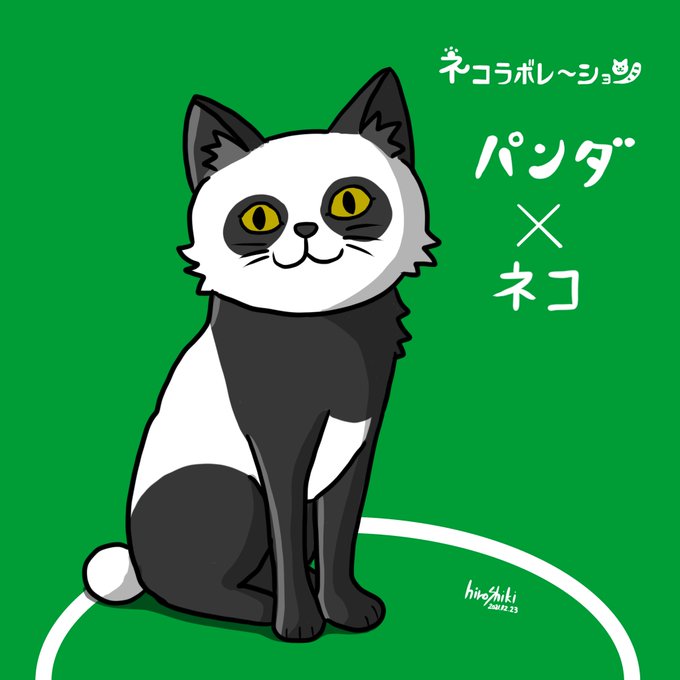 猫とコラボレーションするネコラボレーション。パンダとコラボしてみました。#イラスト #illustraion #猫 #パンダ #コラボ #アトリエの系譜S 