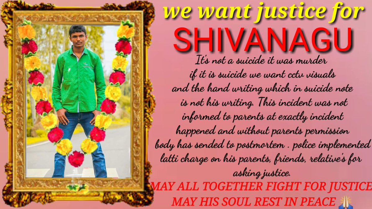 RoyalVicky9666's tweet photo. #wewantjusticshivanagu
Shiva nagu was murdered on 23rd December but police and college faculty were diverting as suicide case.if it is suicide we want cctv visual
@trsharish @BJP4India @bowenpallysai19 @shomarredpally @hydoldcity @vnrvjiet @TheDeverakonda @Suriya_offl @ivdsai https://t.co/HGnTjYgJKV