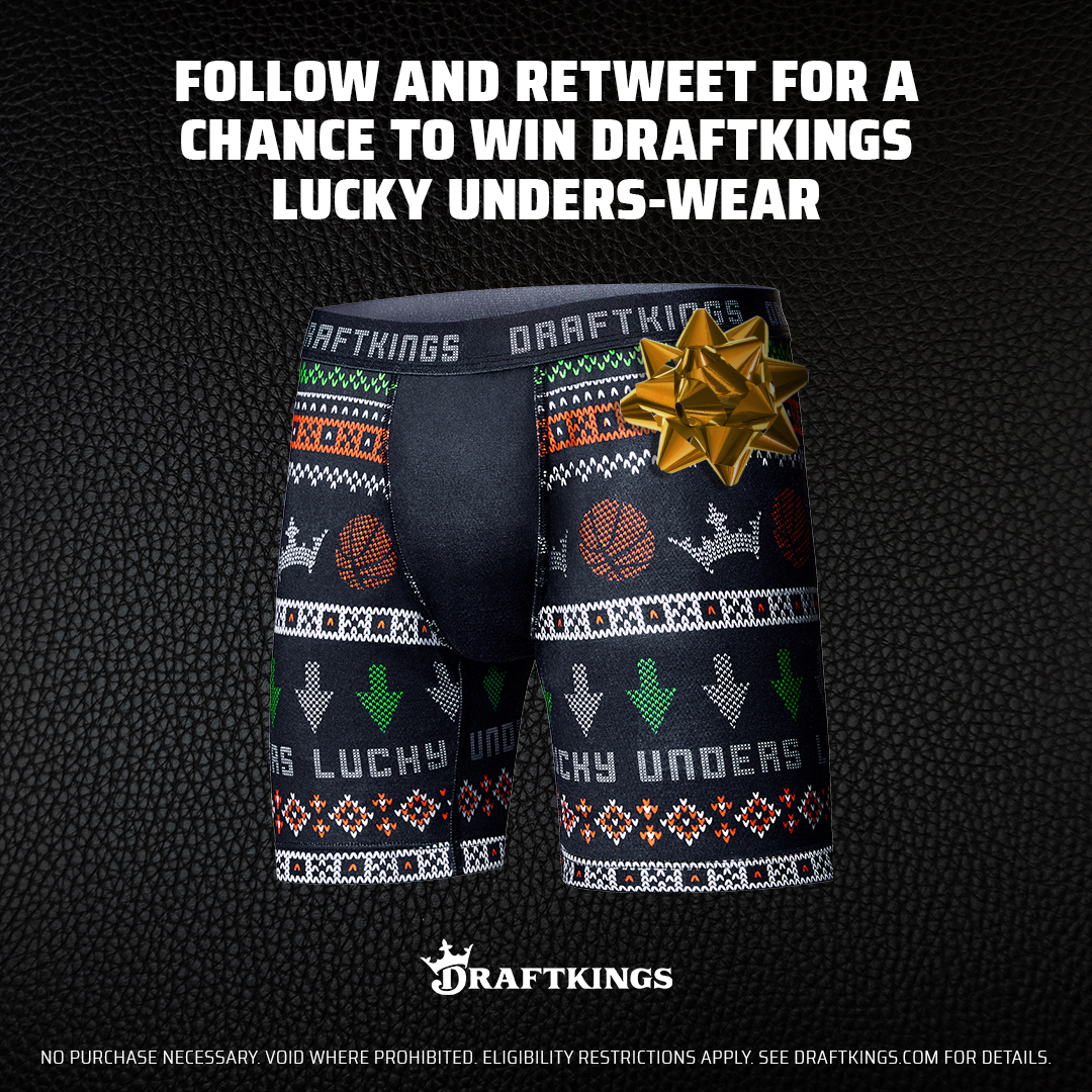 DraftKings's tweet image. Betting the unders today? Follow @DraftKings + RT this tweet for a chance to win a lucky pair of DraftKings Unders-Wear!

Rules: bit.ly/32sWXKF