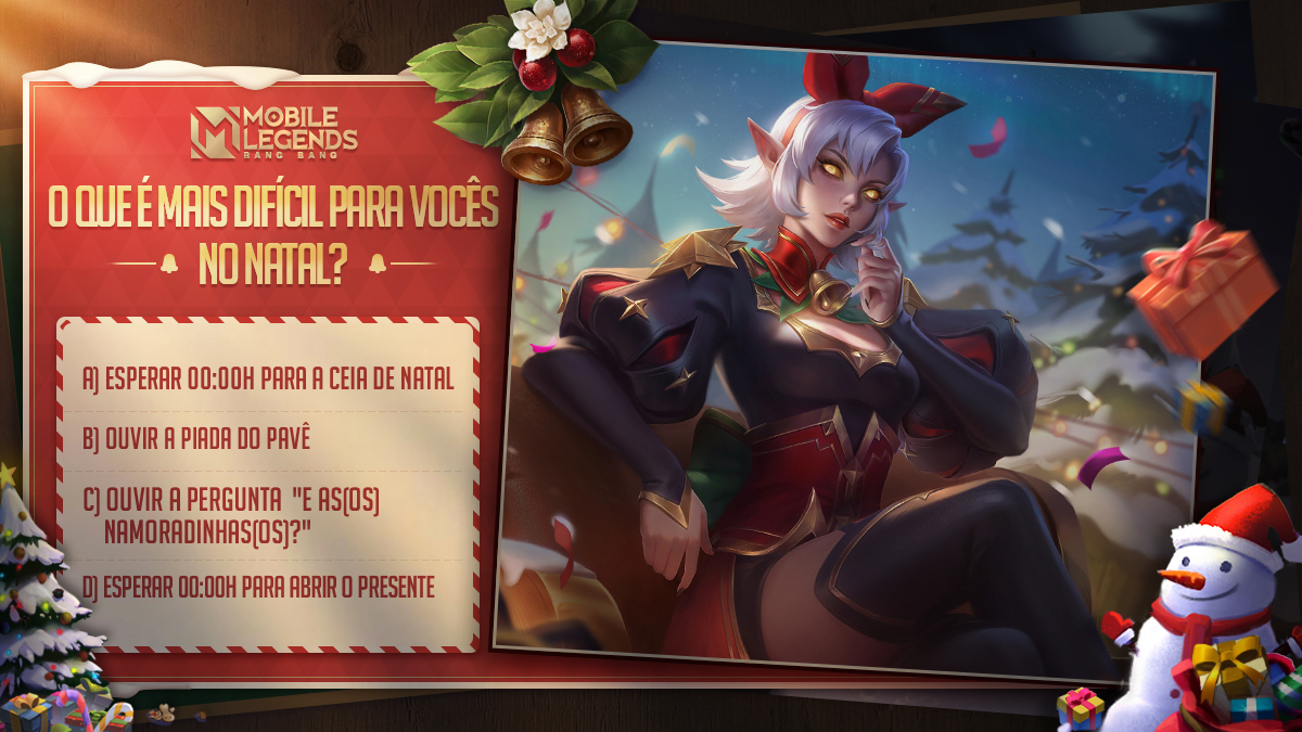 MLBBBR's tweet photo. 🎄O que é mais difícil para vocês no Natal?  ₍⁽⁰꒫⁰⁾₎◞❢

💬 Venha interagir com a gente e diga nos comentários abaixo sua opinião!!  ✩*⋆ ⍋*⋆⍋⋆*✩

#NatalBRMLBB #NatalMLBB #MLBB #MLBBBR #MobileLegendsBangBang #MobileLegends #mobilelegendsbrasil https://t.co/d74303d6I5
