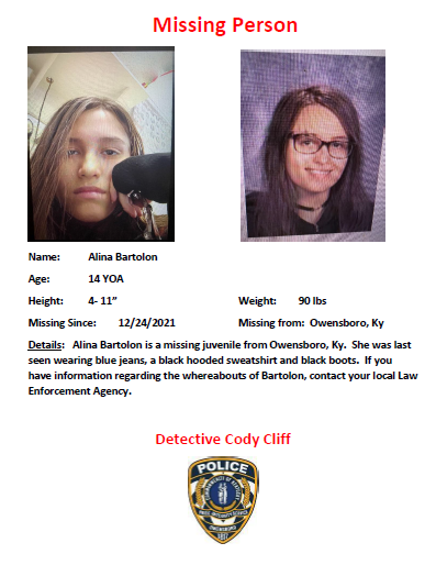 owensboropolice's tweet photo. The Owensboro Police Department is attempting to locate a missing juvenile who is shown below. 
If you have any information that may help us locate this juvenile, please call dispatch at 270-687-8888, or leave an anonymous tip with Crime Stoppers at 270-687-8484. https://t.co/Tex2LqIHZ1