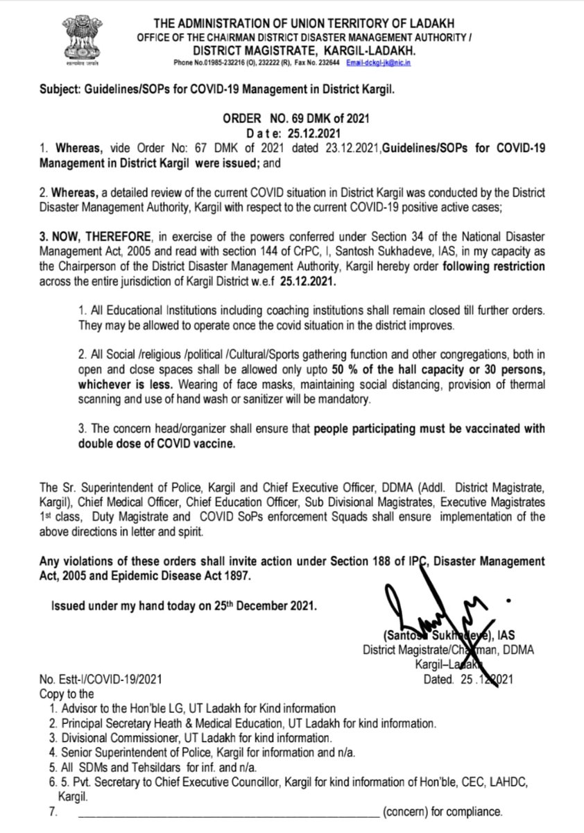 ExpressKargil's tweet photo. Guidelines/SOPs for COVID-19 Management in District Kargil.

All Educational Institutions including coaching institutions shall remain closed till further order.
@lg_ladakh @jtnladakh @LAHDC_K @santoshsukhdeve @SajjadKargili_ @FerozKhan_Kgl https://t.co/BFb4Ipcg2Y