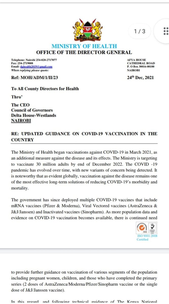 MbuthiaAmina's tweet photo. Ministry of Health @MOH_Kenya approves booster shots for those who have been fully vaccinated, and are over six months since their second dosage. https://t.co/4K4IziJGIz