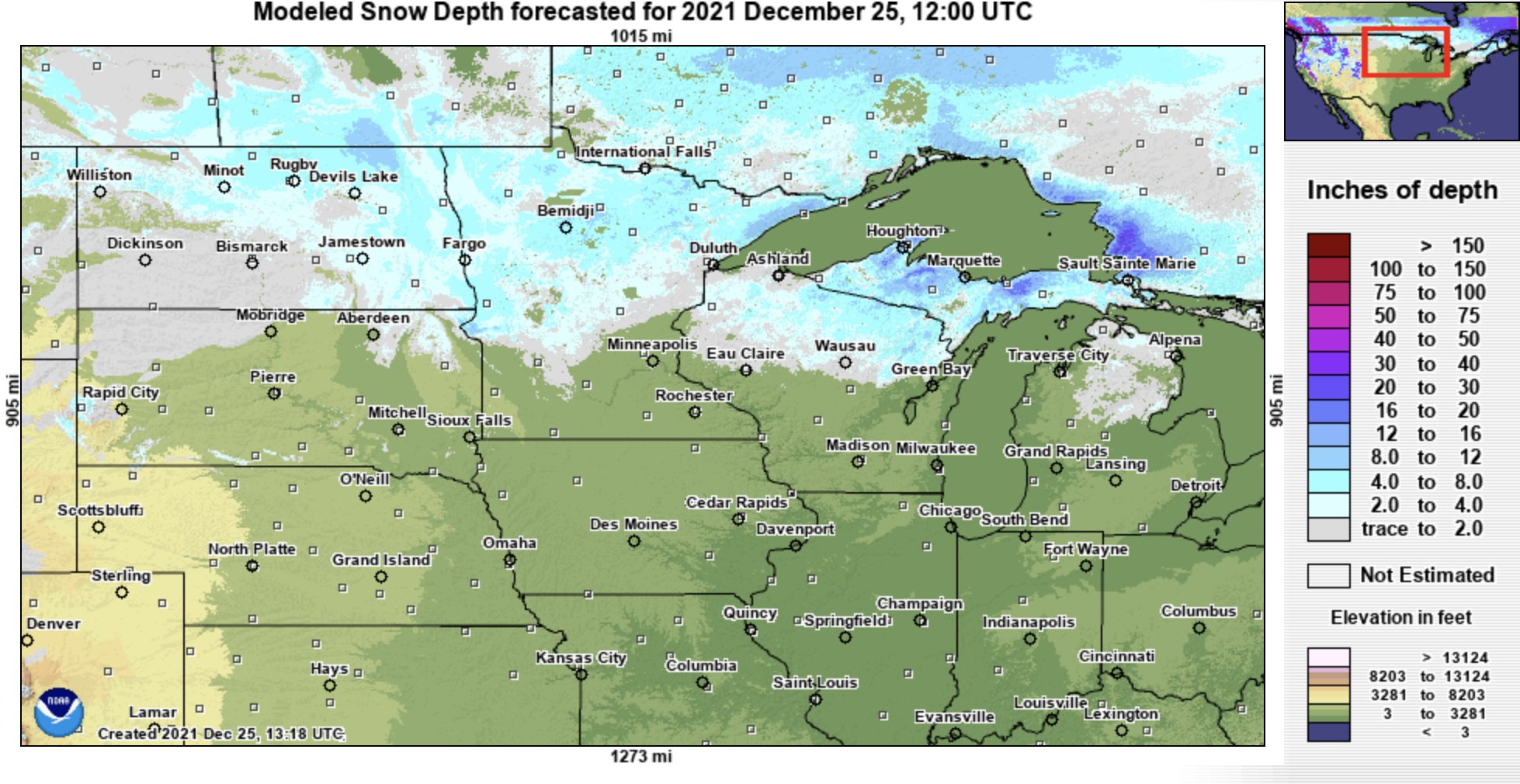 Nohrsc Interactive Snow Map Nws Chicago On Twitter: "If You're Looking For A White Xmas, You'd Have To  Drive Pretty Far This Year. This Snow Depth Map Is From The National  Operational Hydrologic Remote Sensing Center's
