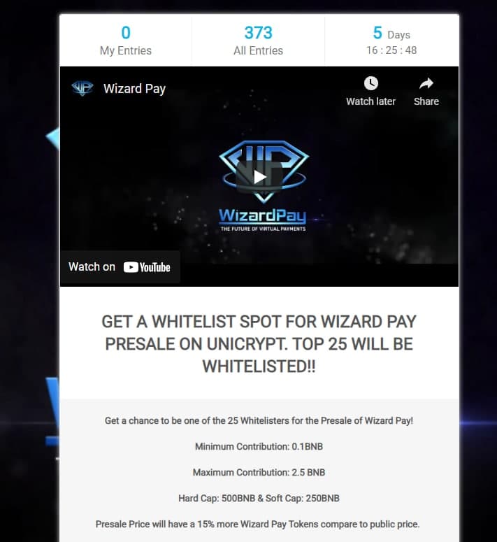 wizardpayment's tweet photo. 373 entries now for our Whitelist Contest.

Follow the task here:
https://t.co/c2up4C5voT

Want to get 25% more coins compare to the Public price? Join us on telegram channel to know more.

#ido #bscgem #newGem #Presale #PresaleToken #PrivateSale  #WIP #BSC #BSCGems #wizardpay https://t.co/EvhLGOKy7h