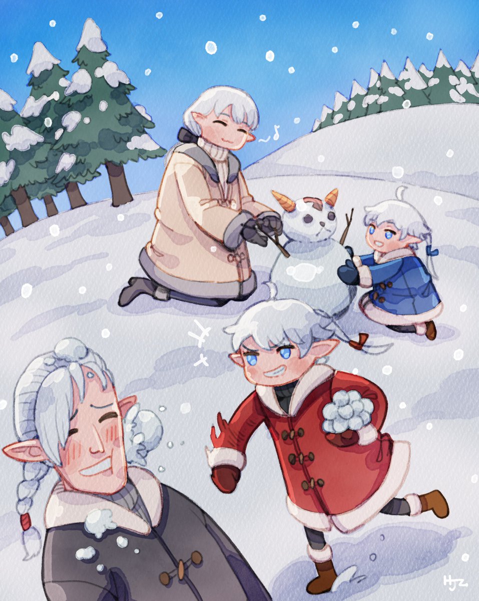 elezen elf siblings pointy ears brother and sister snow smile  illustration images