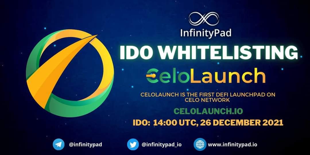 เรารู้สึกตื่นเต้นที่จะประกาศ IDO CeloLaunch บนแผ่นเปิดตัว Infinitypad.io
👉CeloLaunch เป็นแผ่นเปิดตัว DeFi เครื่องแรกบนเครือข่าย Celo วิสัยทัศน์คือการสร้างแผ่นปล่อยอิสระบน Celo
🌱 IDO การขายสาธารณะ เริ่ม: 14:00 UTC, 26 ธันวาคม 2021
#crypto
#Christmas