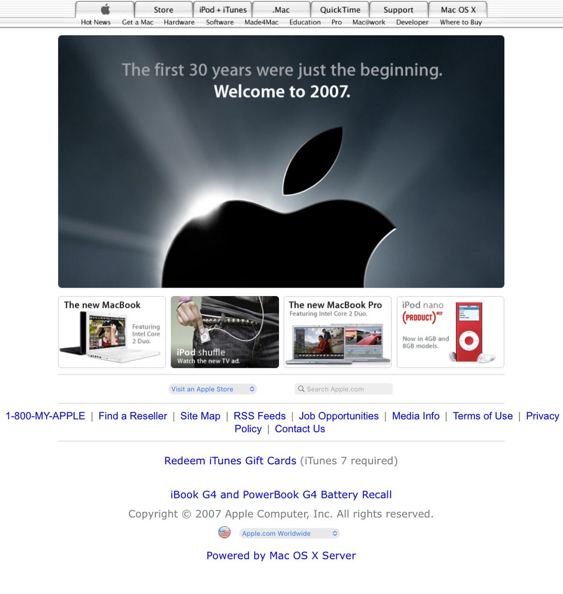 helvetiica's tweet photo. Apple's website, 15 years ago today — January 1st 2007, just 8 days before the announcement of the iPhone. https://t.co/QeJc5zhuBE